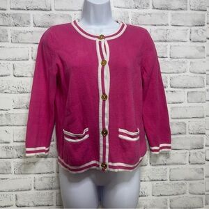 Chaps Button Up Double Pocket Pink Cardigan Small